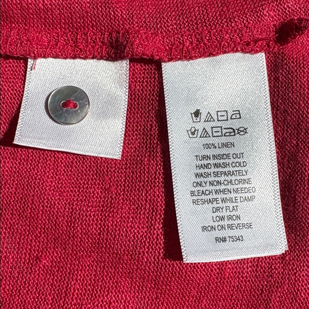 NWT Tahari 100% Linen Button Back Cap Sleeve Top Red size Large - Picture 8 of 9